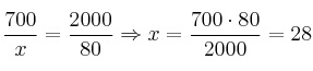 \frac{700}{x}=\frac{2000}{80} \Rightarrow x=\frac{700 \cdot 80}{2000}=28 \frac{700}{x}=\frac{2000}{80} \Rightarrow x=\frac{700 \cdot 80}{2000}=28