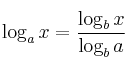 \log_{a} x = \frac{\log_{b} x}{\log_{b} a} \log_{a} x = \frac{\log_{b} x}{\log_{b} a}