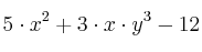  5 \cdot x^2 + 3 \cdot x \cdot y^3 - 12