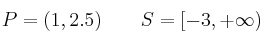 P=(1,2.5)  \qquad S=[-3, +\infty)