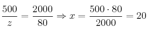 \frac{500}{z}=\frac{2000}{80} \Rightarrow x=\frac{500 \cdot 80}{2000}=20 \frac{500}{z}=\frac{2000}{80} \Rightarrow x=\frac{500 \cdot 80}{2000}=20