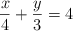 \frac{x}{4} + \frac{y}{3}=4