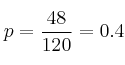 p=\frac{48}{120} = 0.4 p=\frac{48}{120} = 0.4