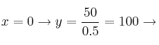 x=0 \rightarrow y=\frac{50}{0.5}=100 \rightarrow