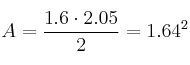 A=\frac{1.6 \cdot 2.05}{2} = 1.64 \cm^2 A=\frac{1.6 \cdot 2.05}{2} = 1.64 \cm^2