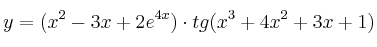 y = (x^2-3x+2e^{4x}) \cdot tg (x^3+4x^2+3x+1) y = (x^2-3x+2e^{4x}) \cdot tg (x^3+4x^2+3x+1)