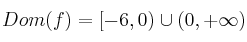 Dom(f) = [-6, 0) \cup (0, +\infty)