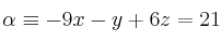 \alpha \equiv -9x-y+6z=21
