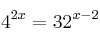 4^{2x}=32^{x-2}