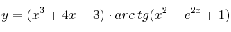 y=(x^3+4x+3) \cdot arc \: tg(x^2+e^{2x}+1) y=(x^3+4x+3) \cdot arc \: tg(x^2+e^{2x}+1)