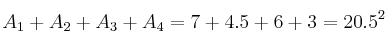 A_1 + A_2 + A_3 + A_4 = 7+4.5+6+3= 20.5 \cm^2