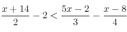 \frac{x+14}{2} - 2 < \frac{5x-2}{3} - \frac{x-8}{4}
