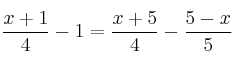 \frac{x+1}{4} - 1 = \frac{x+5}{4} - \frac{5-x}{5}