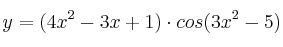 y=(4x^2-3x+1) \cdot cos (3x^2-5) y=(4x^2-3x+1) \cdot cos (3x^2-5)