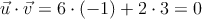\vec{u} \cdot \vec{v} = 6 \cdot (-1) + 2 \cdot 3 =0