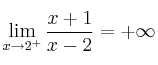 \lim\limits_{x \rightarrow 2^+} \frac{x+1}{x-2} = +\infty \lim\limits_{x \rightarrow 2^+} \frac{x+1}{x-2} = +\infty
