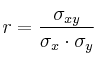 r = \frac{\sigma_{xy}}{\sigma_x \cdot \sigma_y} r = \frac{\sigma_{xy}}{\sigma_x \cdot \sigma_y}