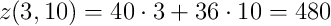 z(3,10)=40 \cdot 3+36 \cdot 10 = 480