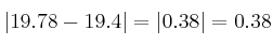 | 19.78 - 19.4 | = | 0.38 | = 0.38