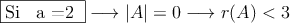 \fbox{Si \: a =2 } \longrightarrow |A| = 0 \longrightarrow r(A)<3