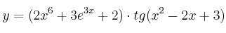 y = (2x^6+3e^{3x}+2) \cdot tg (x^2-2x+3) y = (2x^6+3e^{3x}+2) \cdot tg (x^2-2x+3)