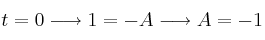 t=0 \longrightarrow 1=-A \longrightarrow A=-1
