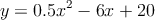 y=0.5x^2 - 6x +20