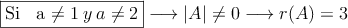 \fbox{Si \: a \neq 1 \: y \: a \neq 2} \longrightarrow |A| \neq 0 \longrightarrow r(A)=3