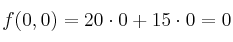 f(0,0)= 20 \cdot 0 +15 \cdot 0 = 0