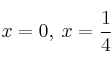 x=0, \: x=\frac{1}{4}